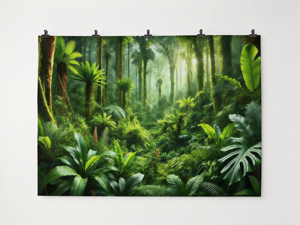 Lush Green Tropical Rainforest Printed Backdrop — complete flat printed design; accessories not included