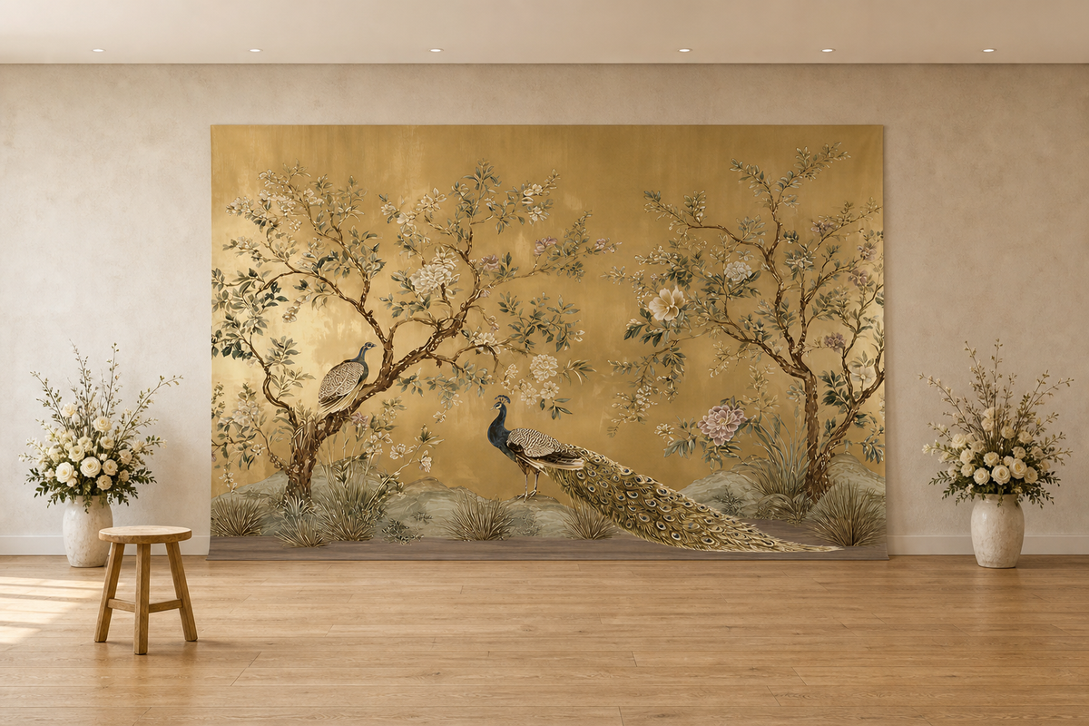 Vintage Peacock Garden Landscape Backdrop scene 1