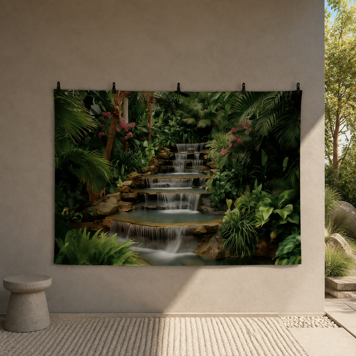 FJ260116017 flat printed polyester backdrop, temporary outdoor wall display; accessories not included