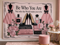 Pink Paris fashion high heel perfume tapestry vanity scene