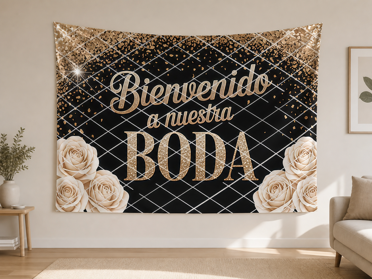 Spanish Bride Welcome Backdrop indoor application scene