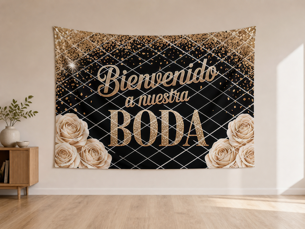 Spanish Bride Welcome Backdrop indoor application scene