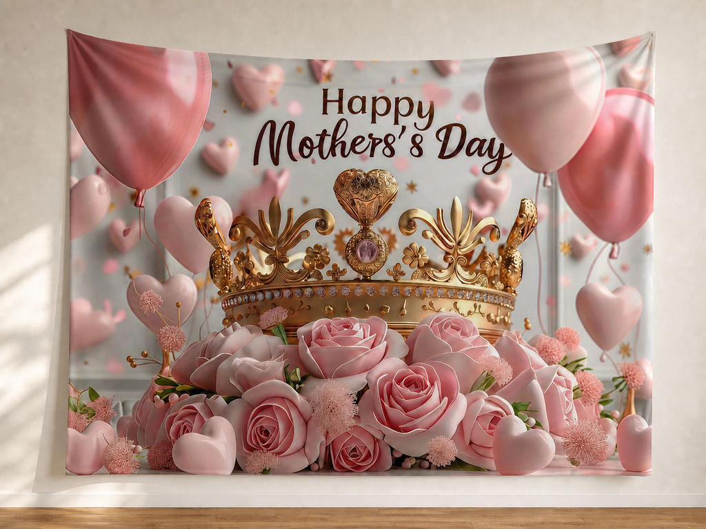 Pink Rose Crown Mother's Day Backdrop shown in an alternate home setting