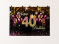 Purple and Gold Crown 40th Birthday Backdrop — complete flat printed design; accessories not included