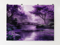 Purple Woodland Bridge and Stream Printed Backdrop — complete flat printed design; accessories not included