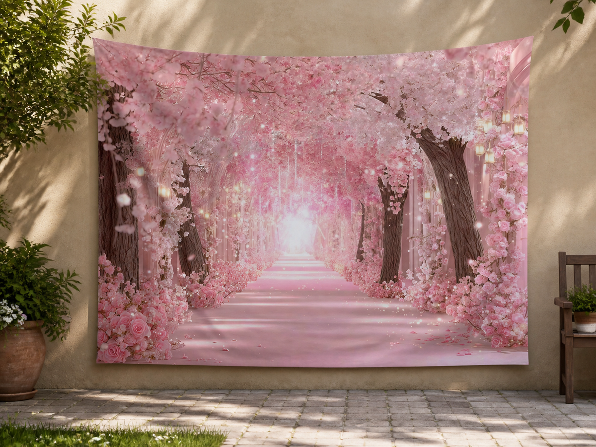 Pink Cherry Blossom Path Backdrop garden application scene