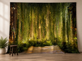 Enchanted glowing green forest photography backdrop in a fantasy portrait scene