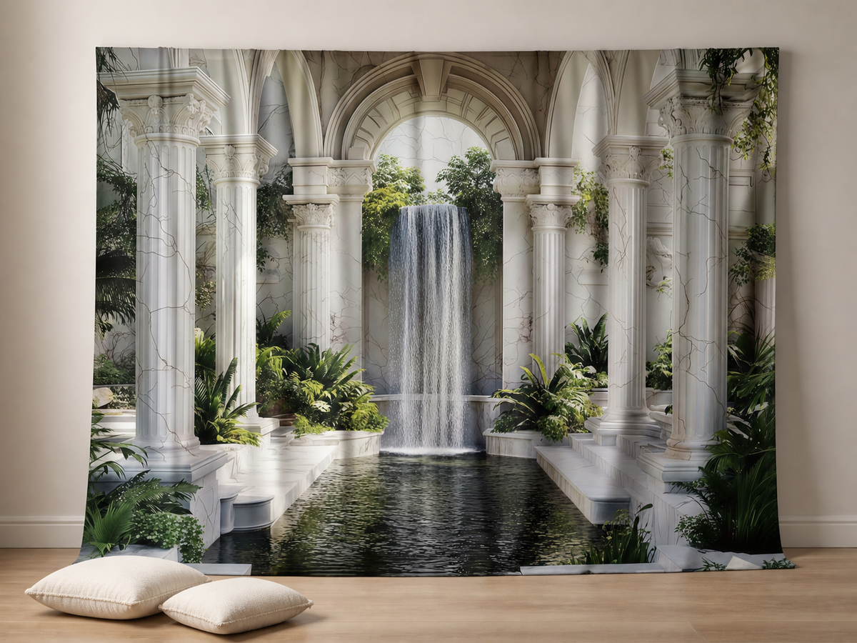 Classical courtyard waterfall flexible fabric photography backdrop scene