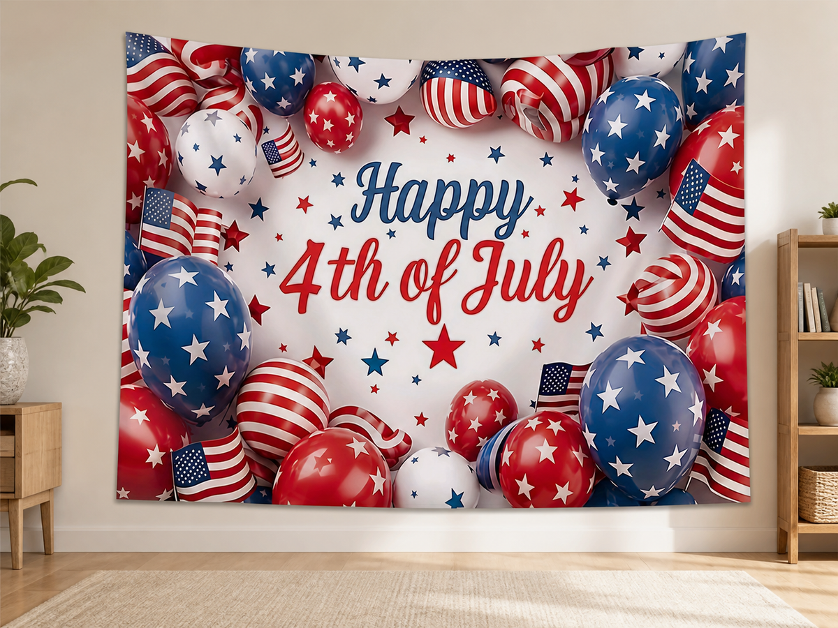 Happy 4th of July Balloons Backdrop indoor application scene