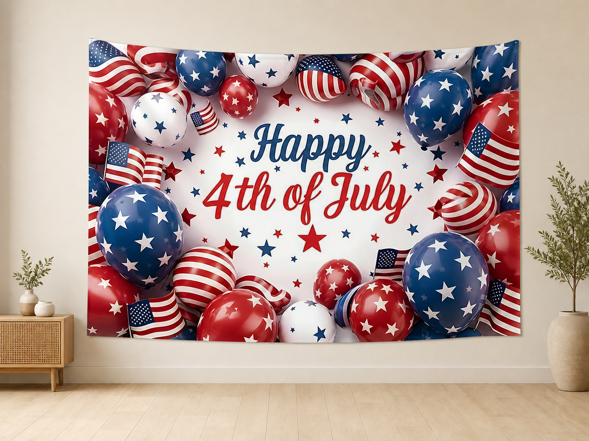 Happy 4th of July Balloons Backdrop indoor application scene