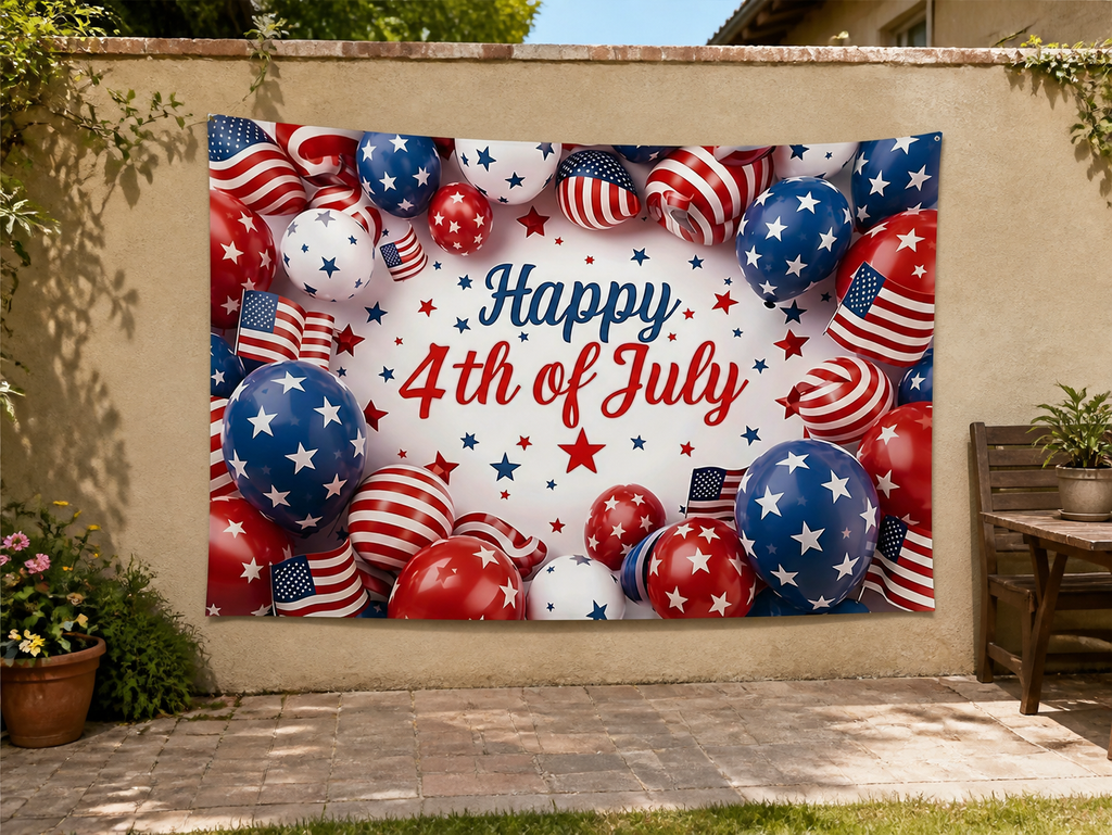 Happy 4th of July Balloons Backdrop garden application scene