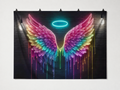 Rainbow Neon Angel Wings Printed Backdrop — complete flat printed design; accessories not included
