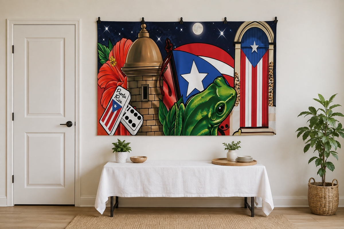 Puerto Rico Celebration Backdrop clipped directly to wall
