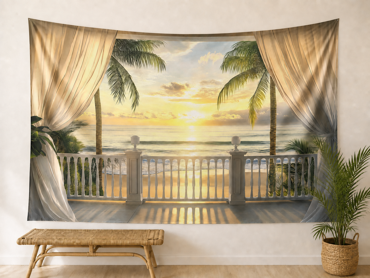 Seaside Sunset Palm Tree Photography Backdrop vacation-room display