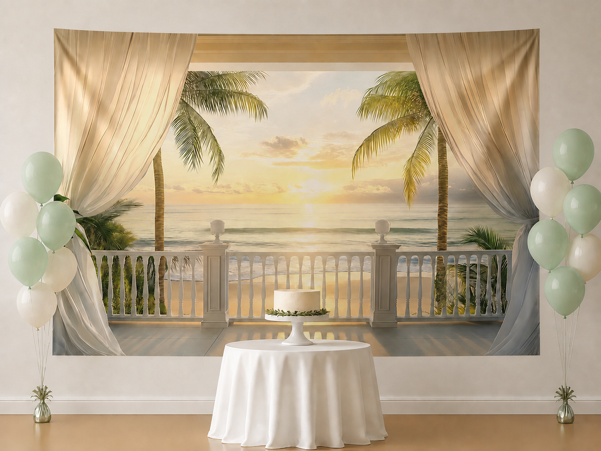 Seaside Sunset Palm Tree Photography Backdrop tropical birthday display