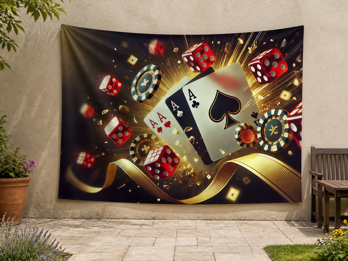 Black Gold Casino Party Backdrop garden application scene