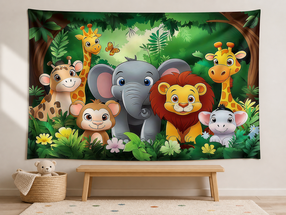 Cartoon Forest Animals Birthday Backdrop nursery portrait corner