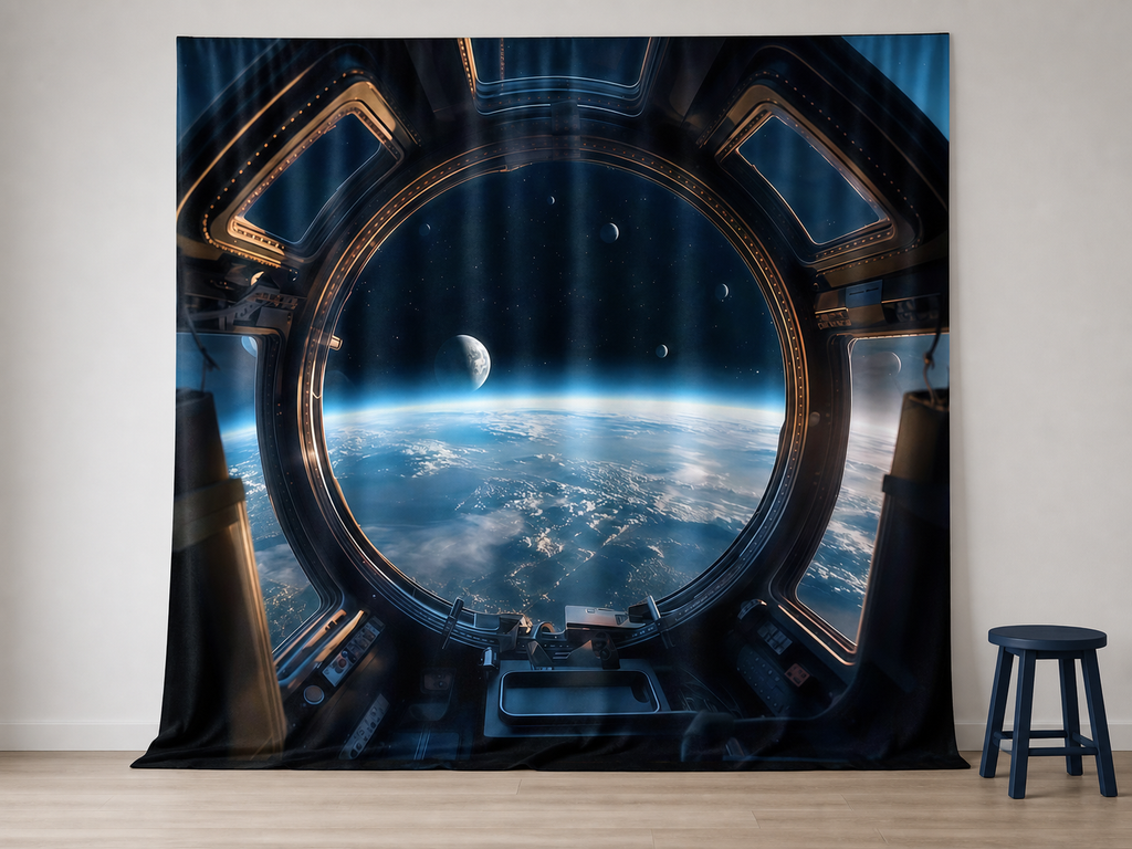 Spaceship porthole Earth flexible fabric photography backdrop scene