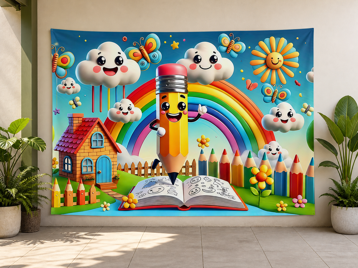 Rainbow Pencil Kids Celebration Backdrop application scene 3