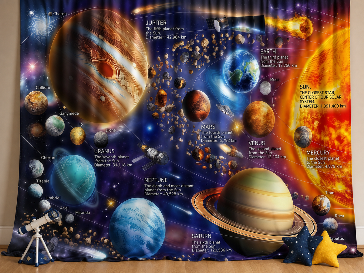 Solar system educational fabric photography backdrop scene 1