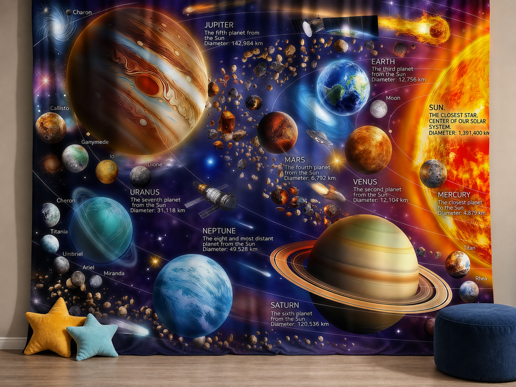 Solar system educational fabric photography backdrop scene 2