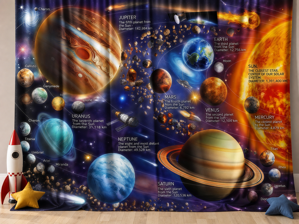 Solar system educational fabric photography backdrop scene 3