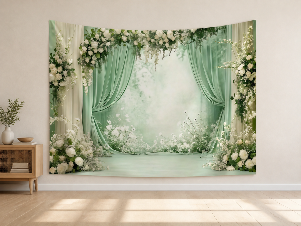 Sage Green Floral Wedding Backdrop indoor application scene