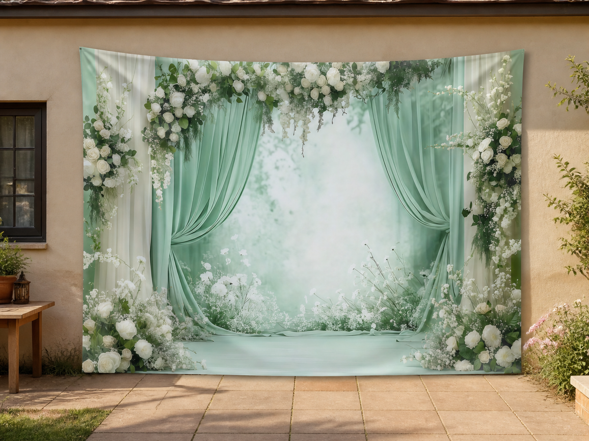 Sage Green Floral Wedding Backdrop garden application scene