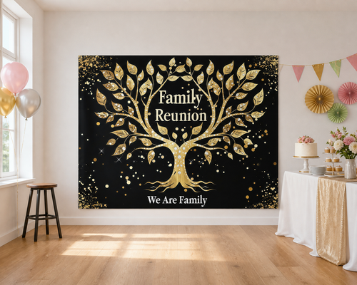 Black Gold Family Reunion Tree Backdrop scene 1