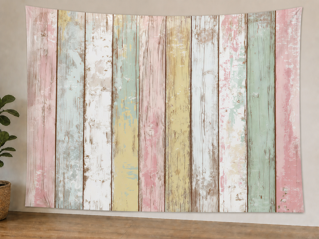 Pastel Rustic Wood Plank Backdrop displayed on a lightweight polyester backdrop