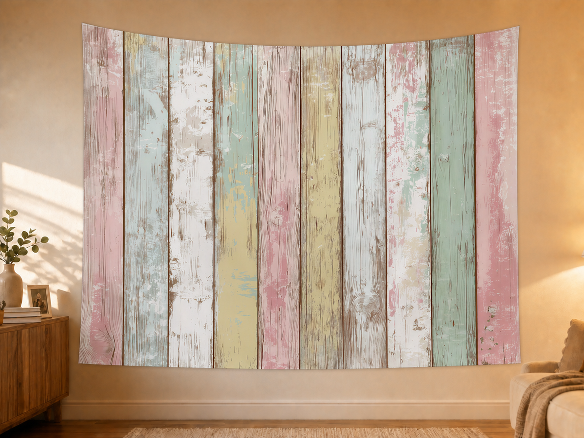 Pastel Rustic Wood Plank Backdrop in a realistic home wall setting