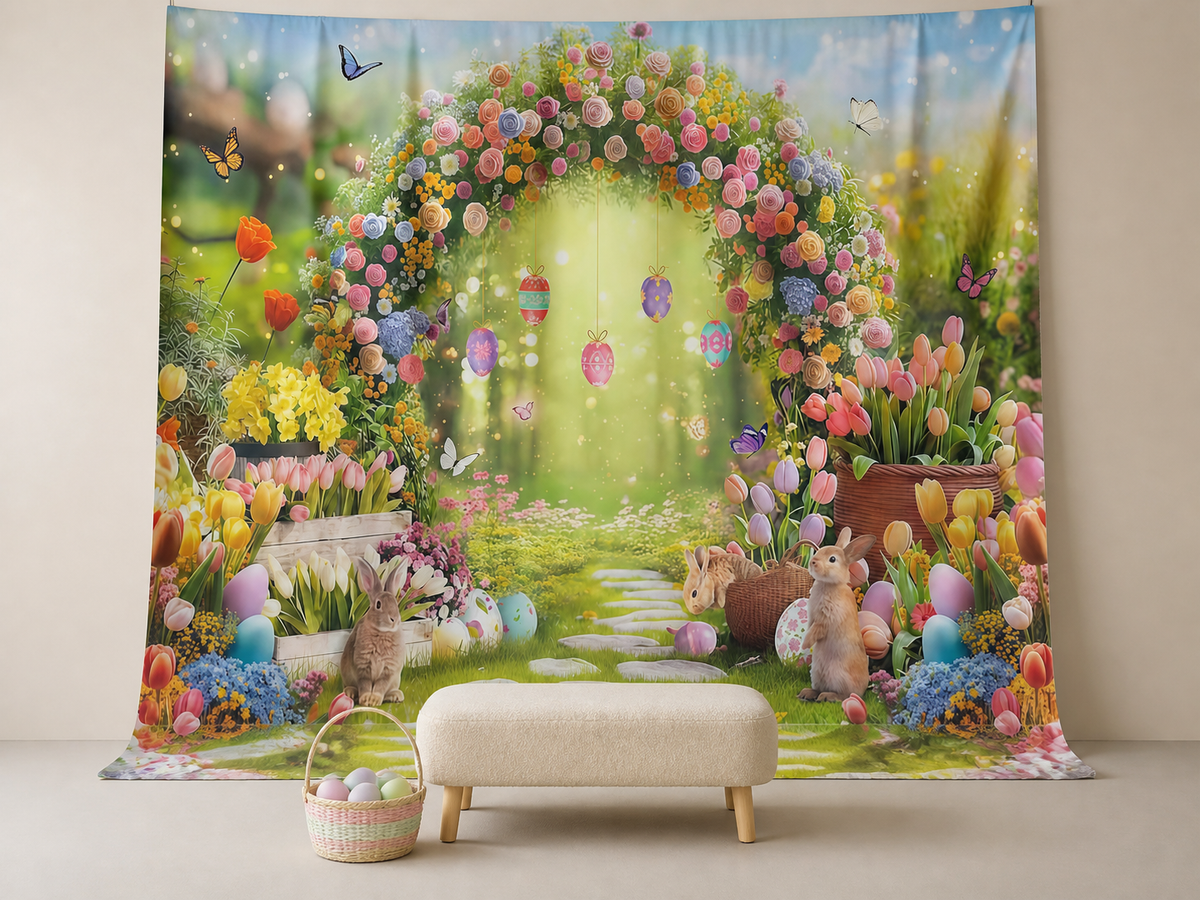 Easter floral arch garden polyester photography backdrop scene 1