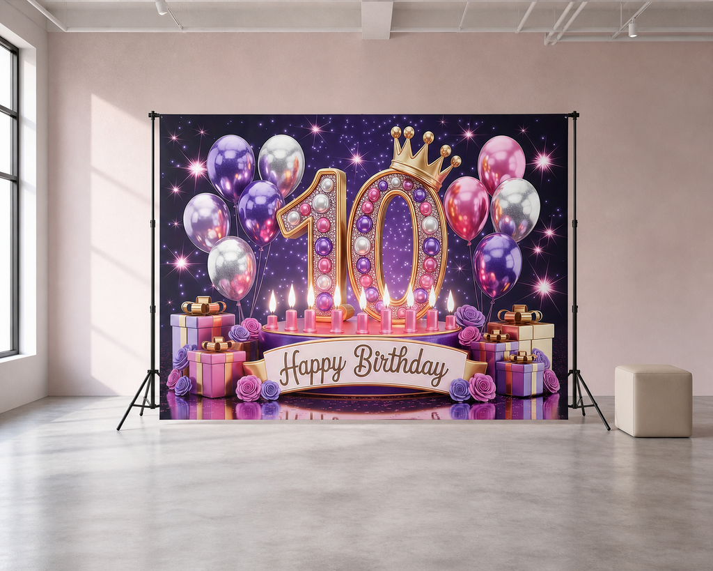 Purple Pink 10th Birthday Backdrop scene 2