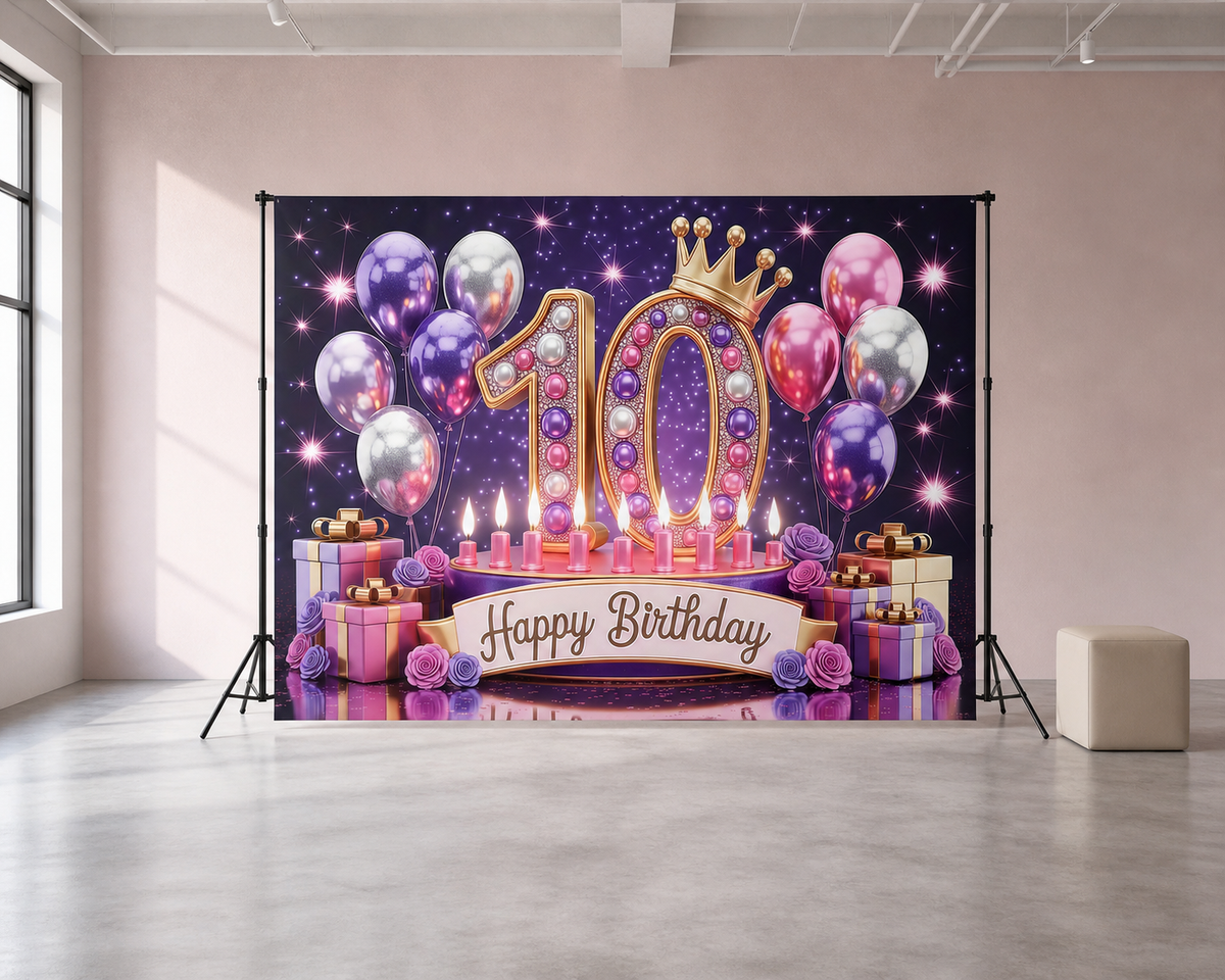 Purple Pink 10th Birthday Backdrop scene 2