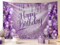 Purple Glitter Balloon Birthday Backdrop cake-table display