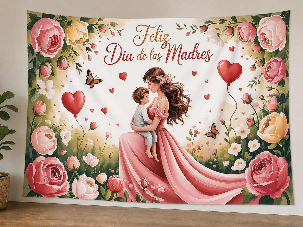Spanish Floral Mother's Day Backdrop styled scene 1