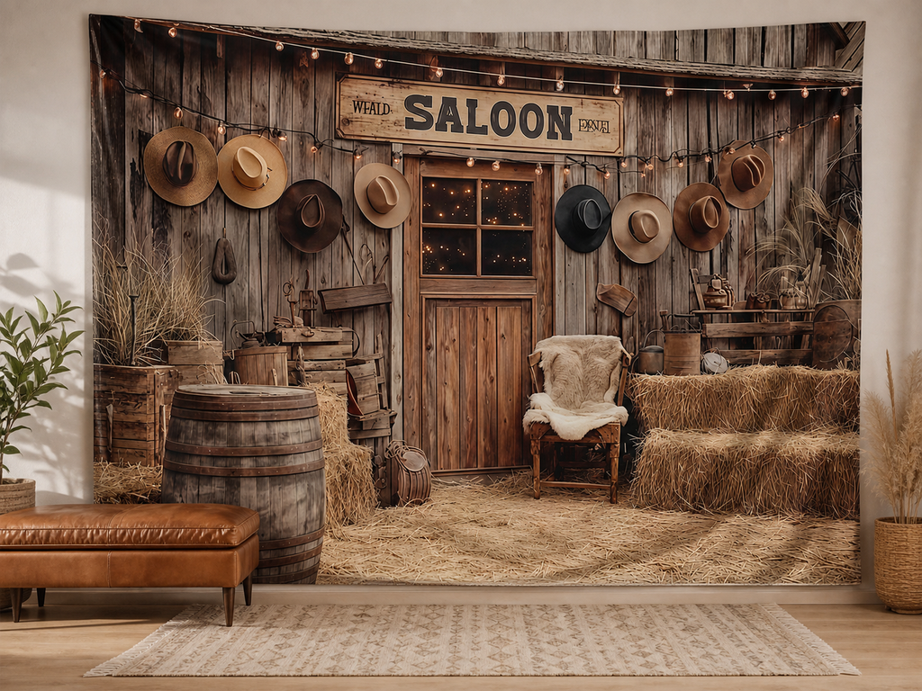 Western Saloon Cowboy Backdrop portrait bench