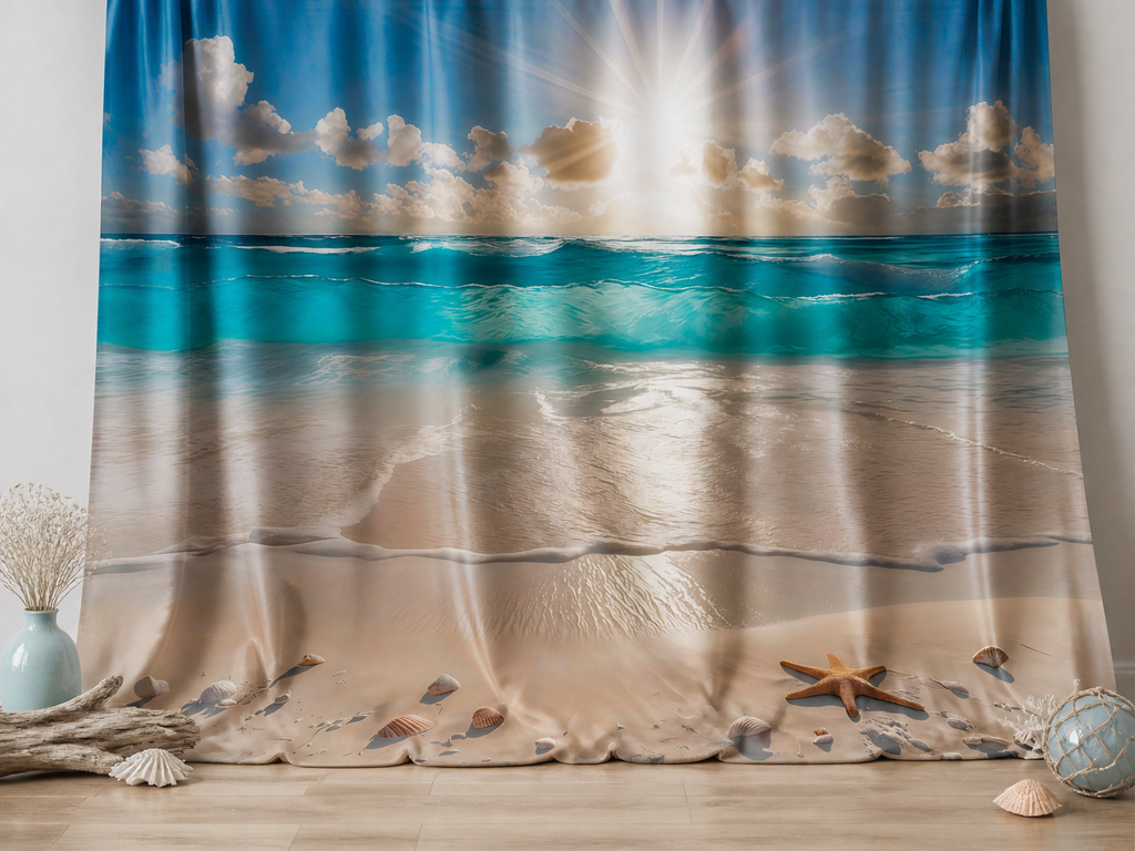 Turquoise Ocean Sunrise Beach fabric photography backdrop scene 3