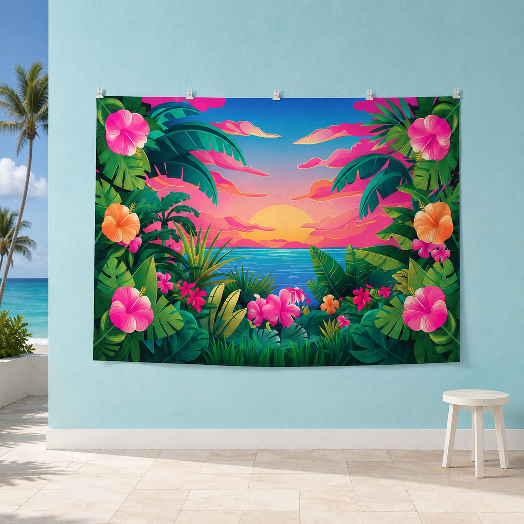 FJ260314036 printed polyester backdrop, temporary outdoor wall-clip display; accessories not included