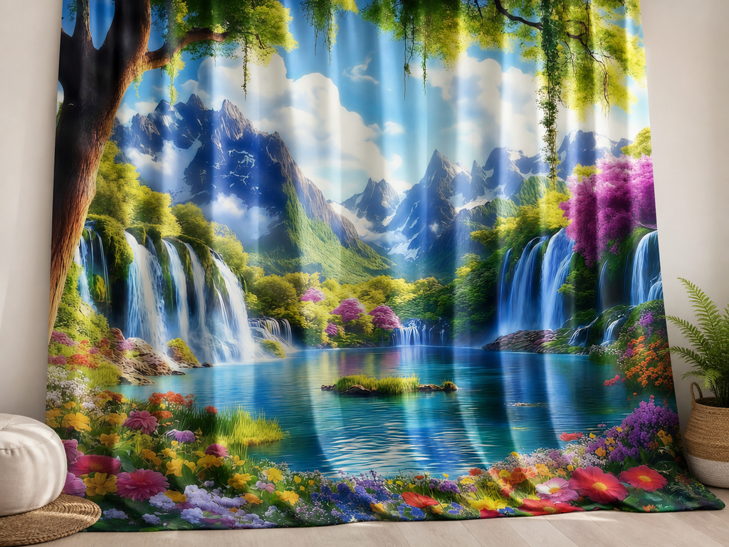 Fantasy waterfall garden fabric photography backdrop scene 1