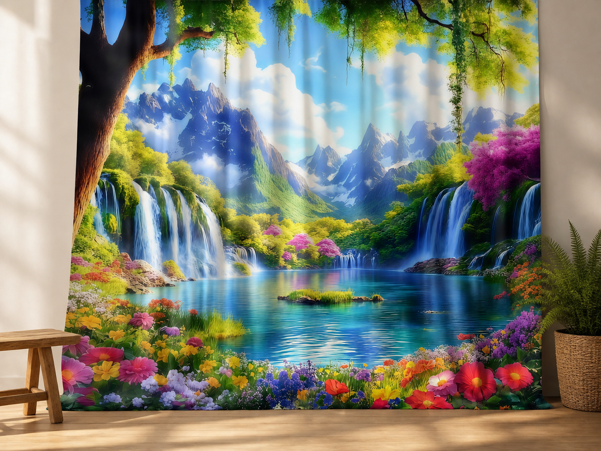 Fantasy waterfall garden fabric photography backdrop scene 2
