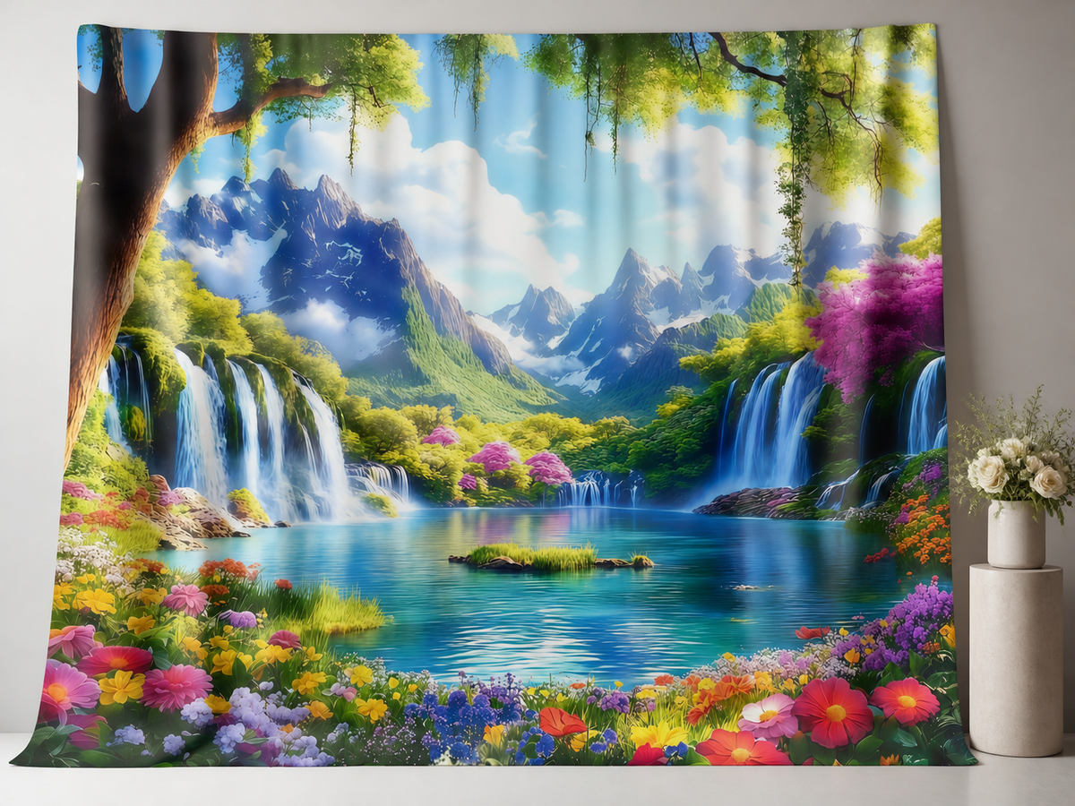 Fantasy waterfall garden fabric photography backdrop scene 3