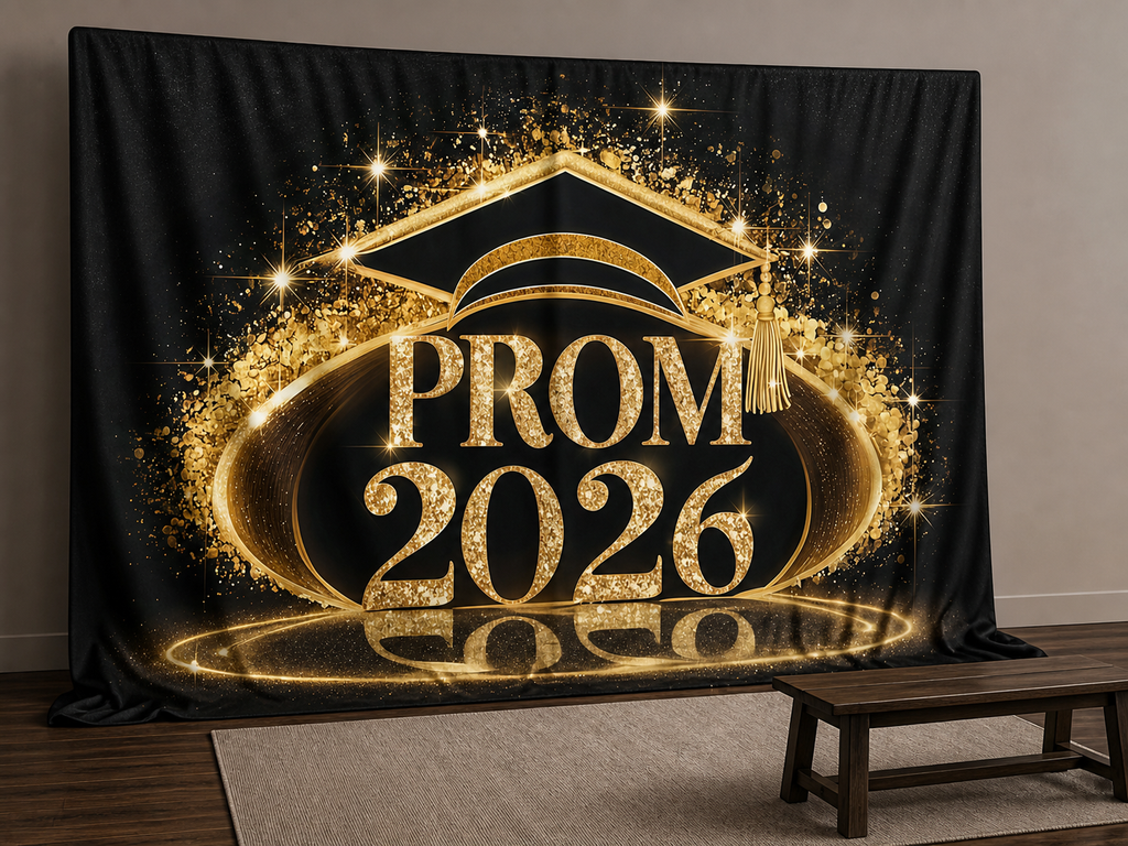 Black gold prom party photo booth backdrop