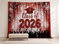 Class of 2026 red fabric backdrop for senior portraits