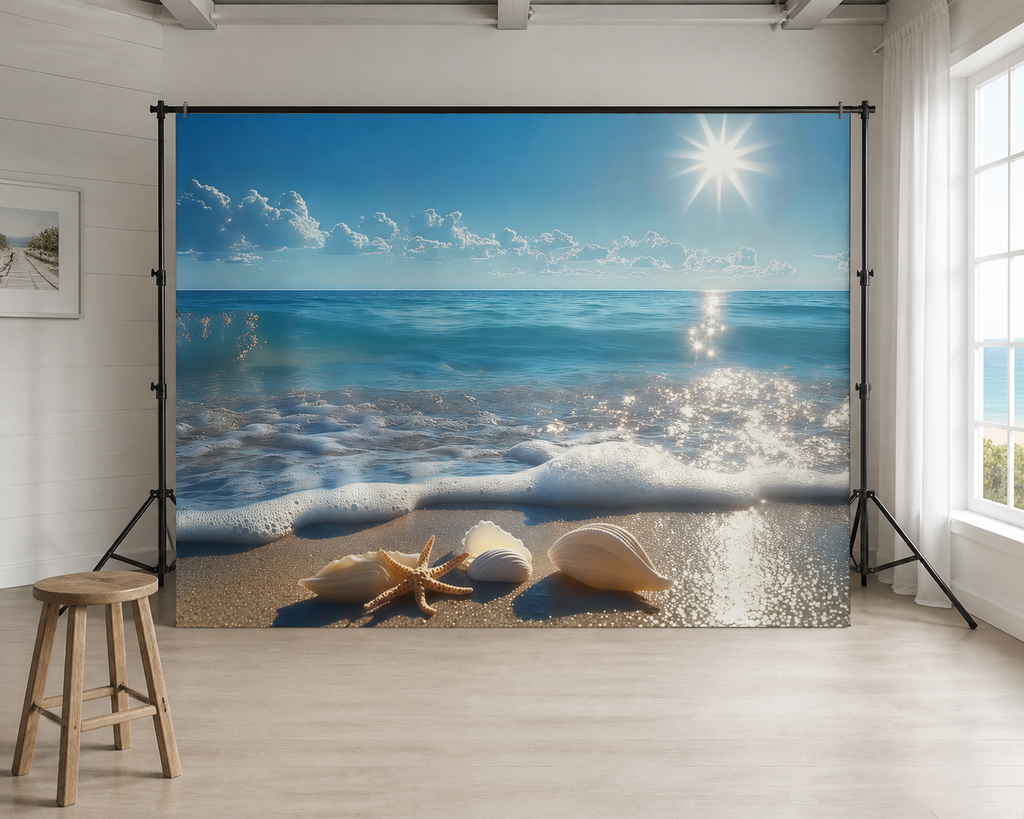Beach Seashell and Starfish Backdrop scene 2