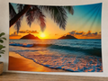 Hawaiian Sunset Beach Backdrop displayed on a lightweight polyester backdrop