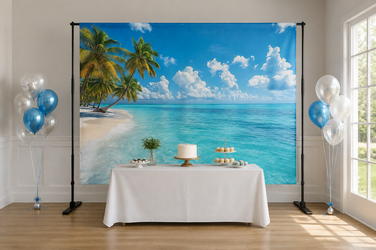Tropical Beach and Palm Trees Backdrop lifestyle scene 1