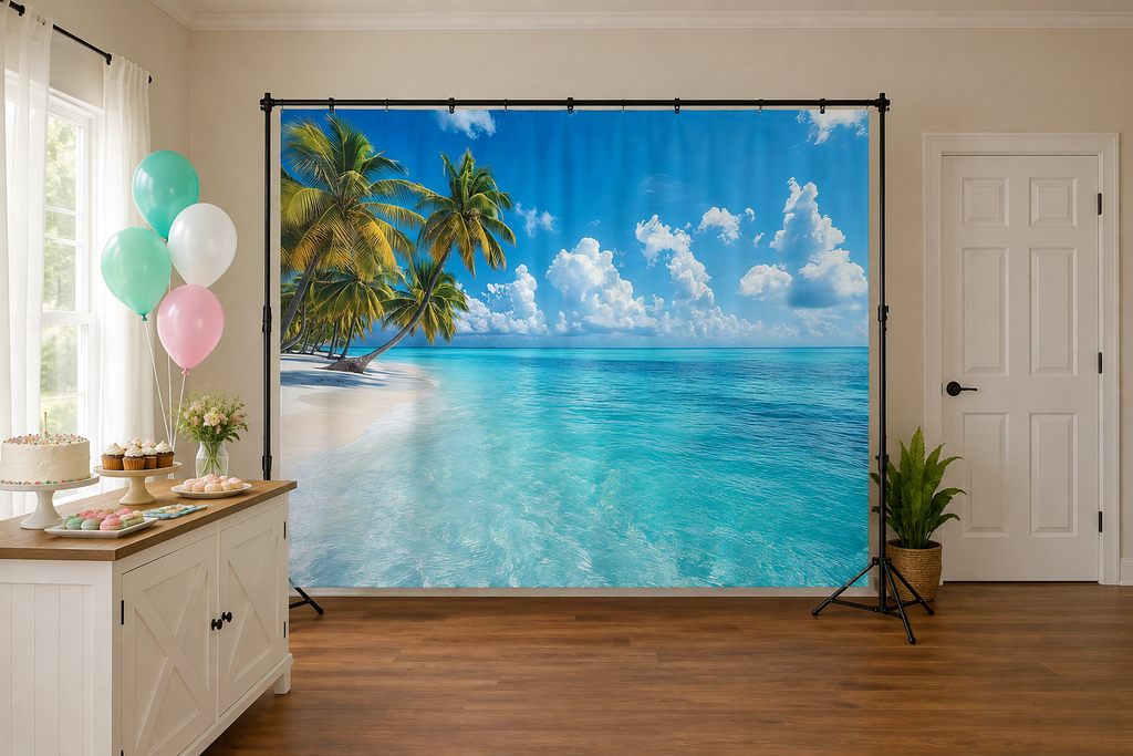 Tropical Beach and Palm Trees Backdrop lifestyle scene 2