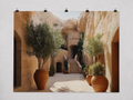 Old Town Stone Archway printed polyester backdrop, shown at244 x183cm with straight-cut unhemmed edges and wall clips. Flat printed scenery; accessories not included.