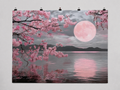 Cherry Blossom Moonlight printed polyester backdrop, shown at244 x183cm with straight-cut unhemmed edges and wall clips. Flat printed scenery; accessories not included.